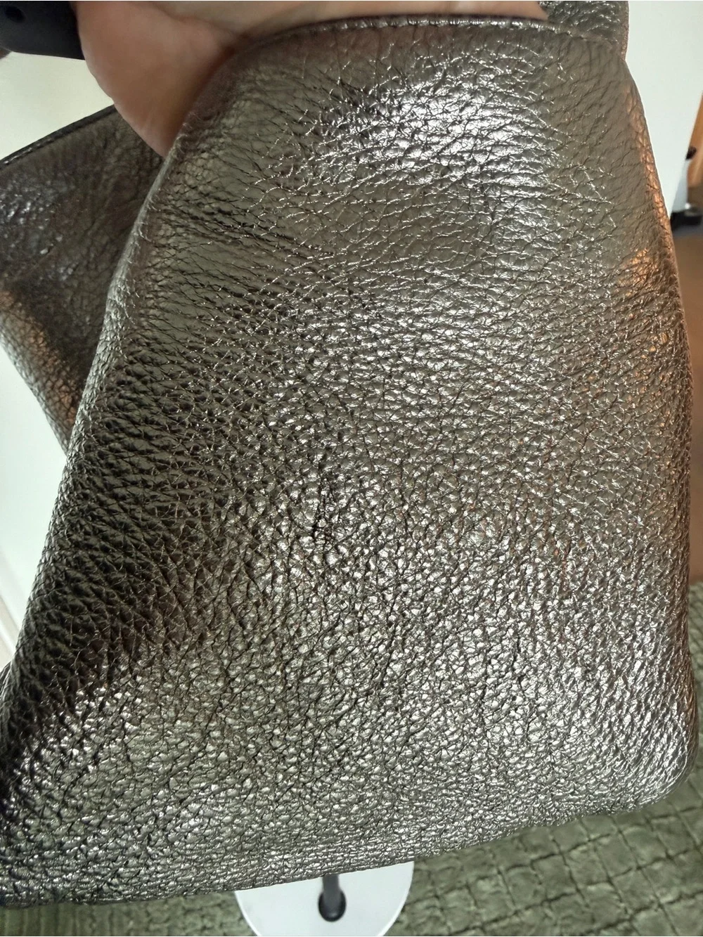 Michael Kors Skorpios Metallic Silver Leather Tote Bag Purse with Braided Handle